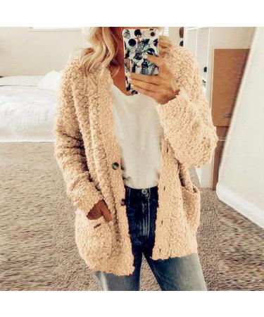 Hanxiulin Fleece Plush Jacket for Women | Warm Zipper Wool Coat | Lightweight Hooded Winter Jacket | 3XL Khaki Outdoor Tops - Buy Online on GoSupps.com