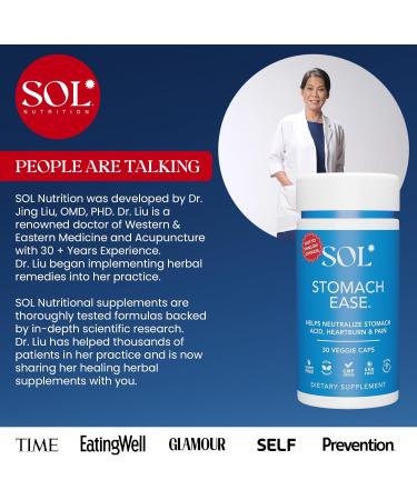 Stomach Ease Supplement with Turmeric - Digestive Relief Heartburn Aid & Acid Neutralizer - 30 Easy Swallow Capsules | SOL Nutrition - Buy Online on GoSupps.com