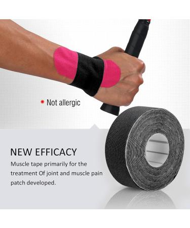 Kinesiology Tape - 1 Roll Cotton Elastic Athletic Tape for Injuries & Muscle Support - Black Adhesive Sports Bandage - Buy Online on GoSupps.com
