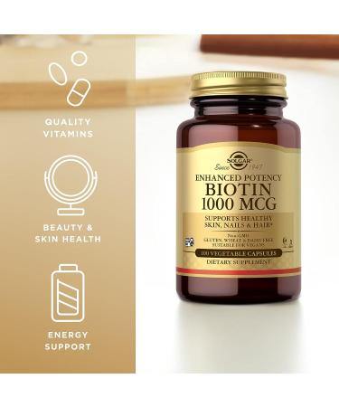 Solgar Biotin 1000 mcg - 100 Vegetable Capsules | Supports Healthy Skin, Nails & Hair | Non-GMO, Vegan, Gluten-Free, Dairy-Free, Kosher, Halal - Buy Online on GoSupps.com