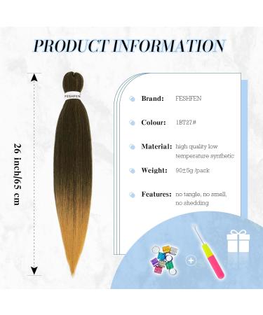 Feshfen Pre-Stretched Ombre Braiding Hair Extensions 65cm - 8 Pack Black to Strawberry Blonde Yaki-Textured Hair for Braids - Buy Online on GoSupps.com