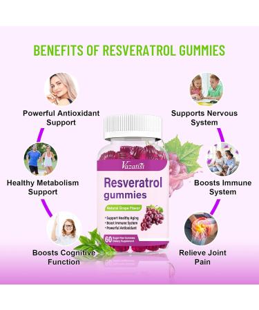 High Purity Resveratrol Gummies 98% Trans-Resveratrol with Quercetin Coq 10 Vitamin C Reservatrol Supplement for Antioxidant Anti-Aging 120 Gummies 60 Count (Pack of 2) - Buy Online on GoSupps.com