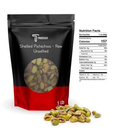 Treego 1lb Bag Unsalted Pistachios No Shell - Raw California Grown Kernels | Healthy Snack with Fiber, Protein, Vitamins, Antioxidants | Keto, Vegan, Plant-Based, Kosher - Buy Online on GoSupps.com