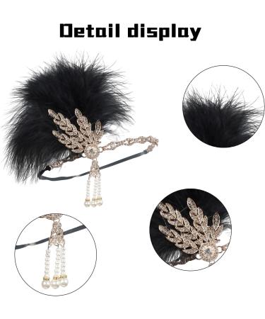 1920s Flapper Headpiece Jewelry Feather Headband Vintage Tassel Head Wear 1920s Shiny Crystal Hair Accessories for Women Retro Headdress with Feather 20s Accessories for Costume Prom Carnival Black - Buy Online on GoSupps.com