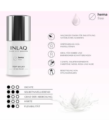 Inlaq Hema Free Top Milky Pink Coat 6ml - Hema & Hema Rose Free UV Gel Polish - Perfect Baby Boomer Gellack Top Coat - Buy Online on GoSupps.com