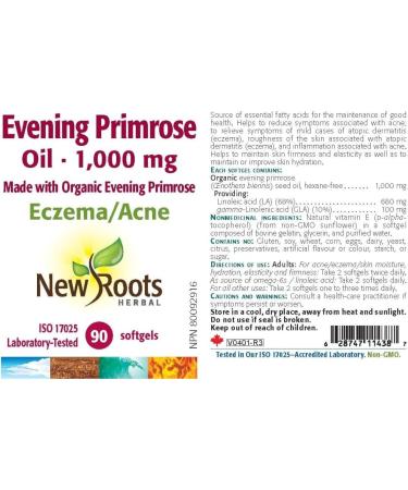 New Roots Herbal - Evening Primrose Oil 1 000mg - 90 Softgels - Organic Evening Primrose Oil - Evening Primrose Oil for Skin - Evening Primrose Oil Organic - Evening Primrose Oil Supplement - Eczema/Acne 90 count (Pack of 1) - Buy Online on GoSupps.com