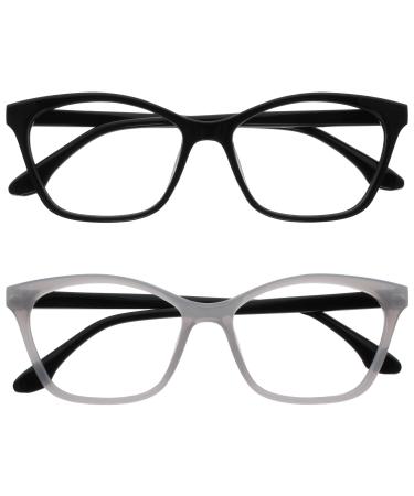 Opulize kat reading glasses - Cat -Eye cat eye version - men & women - feather hinges - R59 +2.00 Diopters shiny black - shiny pale gray