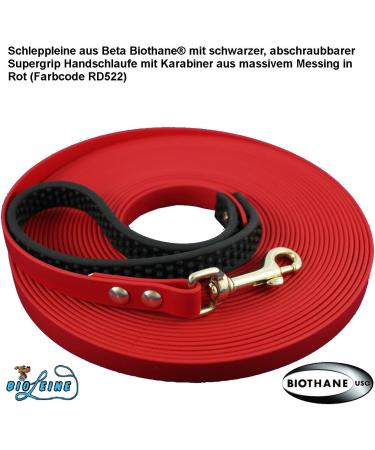 Biothane Drag Line 5m - Durable Water-Resistant Dog Leash with Hand Loop & Brass Carabiner for Small & Large Dogs - 9mm Wide Red - Buy Online on GoSupps.com