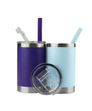 K KICHUZL 2 Pack 12 OZ  Toddler Cups  BPA FreeStainless Steel Smoothie Cup For Kids  Insulated Tumbler with Leak Proof Lid And Silicone Straw Dishwasher Safe Easy Cleaning Sky-Blue/Purple 2 Count (Pack of 1)