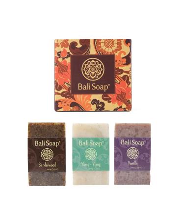 Bali Soap - Natural Soap Bar Gift Set 3 pc Variety Pack Sandalwood - Ylang-Ylang - Vanilla Face or Body Soap Best for All Skin Types For Women Men & Teens 3.5 Oz each Variety Pack 2