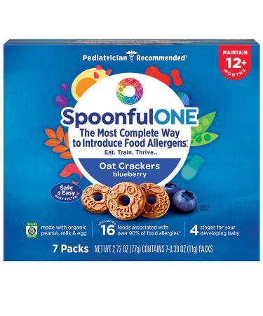 SpoonfulONE Food Allergen Introduction Oat Crackers | Smart Feeding Snack for a Toddler or Baby 12+ Months | Certified Organic (Blueberry - 7 Pack) Blueberry 0.39 Ounce (Pack of 7)