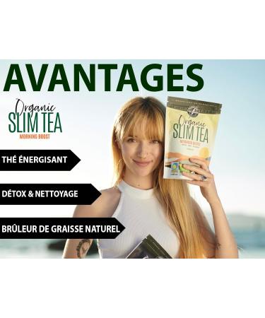 SLIM TEA Morning Boost Energy BIO - Detox & Draining Tea - Herbal Tea Powerful Draining Water Retention - Slims the Silhouette - Green Tea Nettle Dandelion Moringa Mango Loose Tea 100g - VITSTORM - Buy Online on GoSupps.com