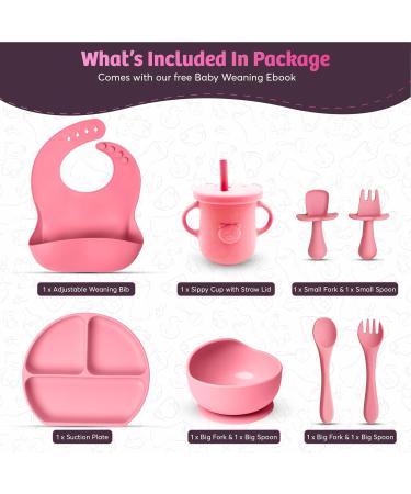 CHEEKYCHOPS 9 PCS Baby Weaning Set & Ebook Includes Baby Plate Adjustable Bib Cup Recipe Ebook Suction Baby Bowl and Spoon Baby weaning Set Baby Pink - Buy Online on GoSupps.com