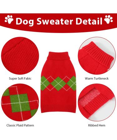 Classic Pet Sweater Roll Collar - Warm Knitted Dog & Cat Vest with Diamond Pattern | Soft Red Winter Sweater for Small Dogs & Puppies - Buy Online on GoSupps.com