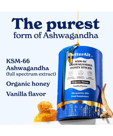 Better Alt KSM 66 Ashwagandha Honey Sticks |Organic Multiflora Himalayan Honey | Helps Promote Relaxation Focus |1 Month Dietary Supplement 30 Count (Pack of 1) - Buy Online on GoSupps.com