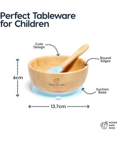 Moon and Moo Bamboo Suction Bowl and Spoon Set | Non-Toxic, Plastic-Free Baby Weaning Kit | Light Blue - Buy Online on GoSupps.com