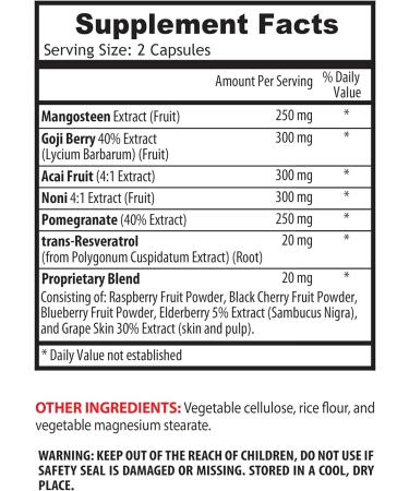 VIP VITAMINS Mangosteen Mangosteen Extract - Mangosteen Fruit Extract - Acai Berry Goji Berry Pomegranate Noni Trans-Resveratrol Elderberry Fruit Grape Skin - 1 Bottle 60 Capsules - Buy Online on GoSupps.com