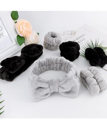 6 Pcs Spa Headband and Wristband Set - Microfiber Skincare Headbands for Face Washing and Makeup - Black+Gray - Buy Online on GoSupps.com