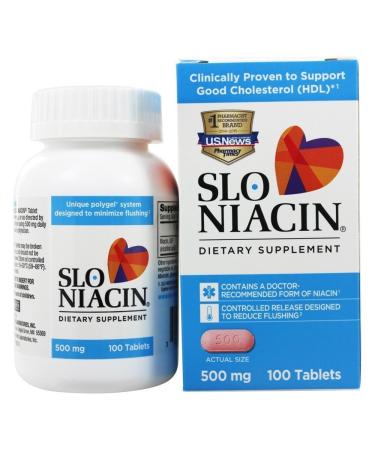 Slo-Niacin Vitamin B3 500 Mg - Slow Release Niacin for Heart Health, Energy Boost, Health Skin, Healthy Blood Sugar Levels - 100 Capsules 100 Count (Pack of 1)