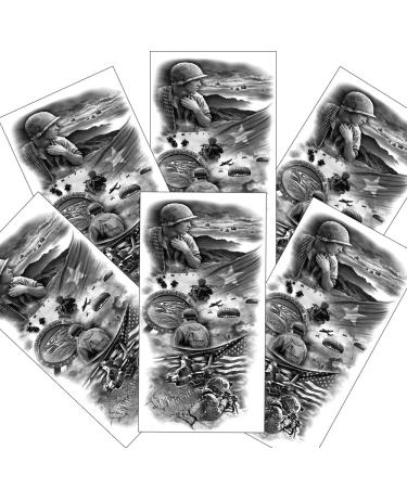 Military Temporary Arm Tattoos  6-Sheet Large Fake War Style Half Arm Sleeve Tattoo Stickers for Adults Men Women Girls Kids Halloween Parties