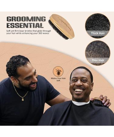 Aosina Wave Brush - 100% Natural Beech Wood & Pure Black Boar Bristle Soft Hair Brush for Men - Ideal for Beards, Hair Waves, and Wolfing - Perfect Men's Gift - Buy Online on GoSupps.com