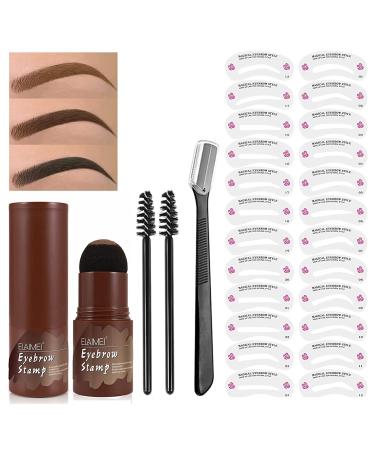 God Blomster Eyebrow Stamp Stencil Kit, Eyebrow Stamp Kit Waterproof, Eyebrow Stamp Makeup Tools with 24 Reusable Eyebrow Stencils, Eyebrow Pen Brush and Eyebrow Trimmer (Dark Brown)