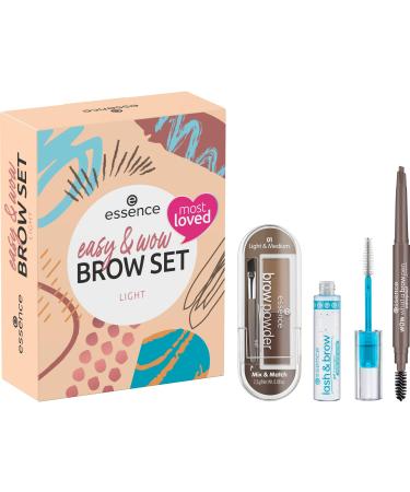 Essence Cosmetics Easy & Wow Brow Set Light eyebrow set make-up gifts for women vegan without microplastic particles without perfume 1 Pack (3PCs)