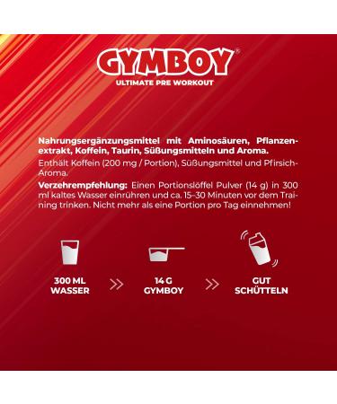 Buy GYMBOY GYMBUNDLE | Ultimate Pre Workout Power Peach Edition 392g + Pro Shaker Red | Boost Your Workout Energy - Buy Online on GoSupps.com