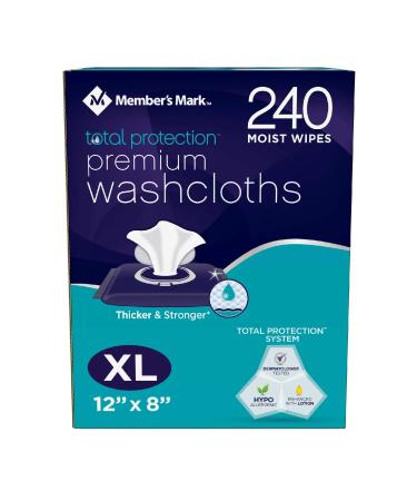 Members Mark Adult zRxmH Washcloth Disposable Moist Wipes 12" x 8", 240 Count (2 Pack)