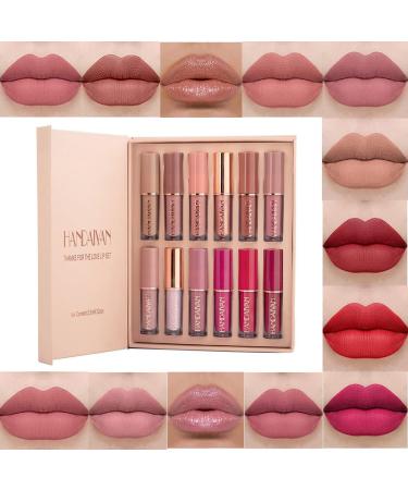 12 colors matt nude lipstick set velvety durable non-stick cup of liquid sexy lip gloss smooth lip tinting make-up gift box set a - Buy Online on GoSupps.com