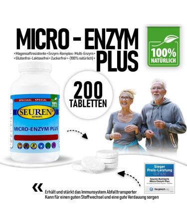 Seuren Nutrients Micro Enzyme Plus 200 Tablets | Gluten-Free Lactose-Free Sugar-Free | Natural Gastro-Resistant Enzyme Complex | Multi-Enzyme Formula for Digestive Support - Buy Online on GoSupps.com