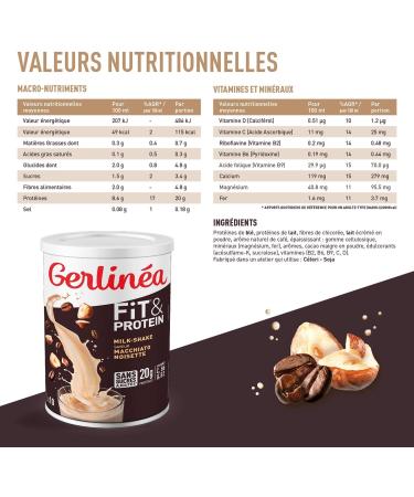Gerlin a Fit&Protein - Hazelnut Macchiato Flavor Protein Milkshake - After-Sport Protein - Whey Bodybuilding for Women - No Added Sugars - 115Kcal / portion - 340 g (10 drinks) - Buy Online on GoSupps.com