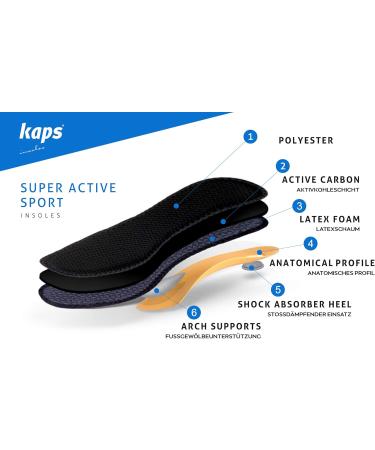 Orthotic Shoe Insoles for Sports - Arch Support & Carbon Odor Control | Kaps Super Active Sport (Men's US 12 / EUR 45 - Buy Online on GoSupps.com