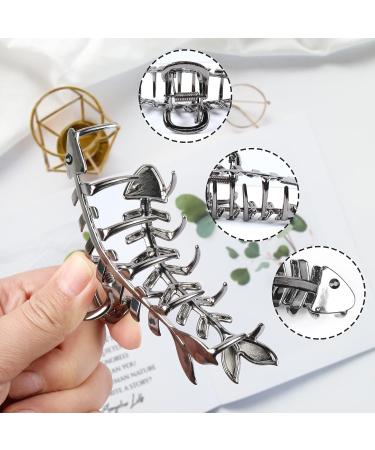 2 Pcs Large Fish Bone Hair Clips - Non-slip Metal Hair Claw Clips in Black and Gold for Thick or Thin Hair - Geometric French Hair Grip Accessories for Women - Buy Online on GoSupps.com