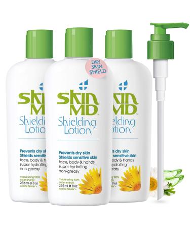 Skin MD Natural Shielding Lotion for Face Body and Hands Helps with Eczema and Psoriasis F6 8 oz 3 Pack.