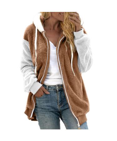Hanxiulin fleece jacket plush jacket cuddly jacket women warm winter jacket long warm lightweight quilted light outdoor fleece buffer coat with hood premium coat m khaki