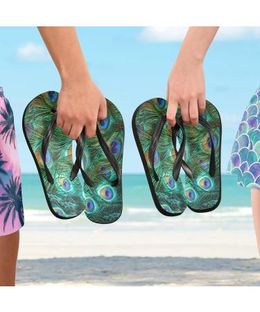 Mnsruu Peacock Feather Flip Flops - Vibrant Blue/Green Sandals for Stylish Comfort | International Shipping Available - Buy Online on GoSupps.com