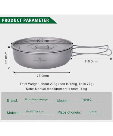 Boundless Voyage Titanium Frying Pan + Lid | Ultra-Light Camping Cookware | A-Ti2065C (1000ml) | Picnic Skillet Griddle Tableware - Buy Online on GoSupps.com