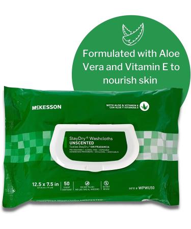 Mckesson StayDry Disposable Washcloths with Aloe and Vitamin E - Unscented, 600 Total Wipes, 12 Packs - Buy Online on GoSupps.com