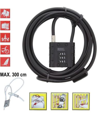 Buy Burg-Guard Cable Lock - Secure Bicycle Motorcycle & E-Scooter | 3m Rope Lock with Number Lock for Garden Furniture - Black - Buy Online on GoSupps.com