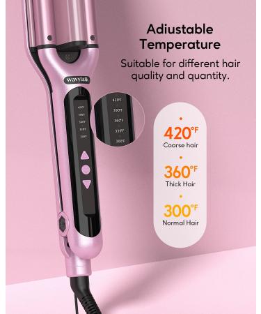 Wavytalk Beach Waves Curling Iron 3 Barrel Hair Waver Crimper Wand - Adjustable Heat, Ceramic, Dual Voltage - Pink - Buy Online on GoSupps.com