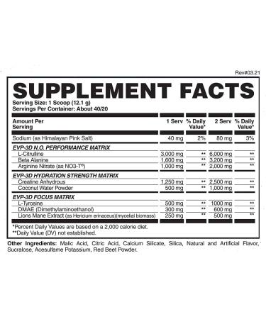 Evogen EVP 3D Xtreme Stimulant-Free Pre-Workout Pump Ignitor | Arginine Nitrate, Citrulline, Beta-Alanine, Lions Mane | Raspberry Lemonade - Buy Online on GoSupps.com