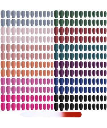 editTime 12 sets/288pcs Solid Colors Matte Acrylic Ballerina Coffin False Nails Full Cover Fake Nails Tips Natural Medium False Nail with a Crystal Nail File (Matte Ballerina) Medium-Matte Ballerina