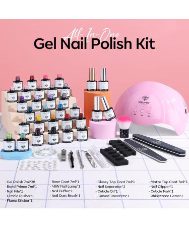 Modelones 28 Colors Gel Nail Kit with 48W Nail Lamp - DIY Home Nail Curing Set for Women in Orange Red - Buy Online on GoSupps.com