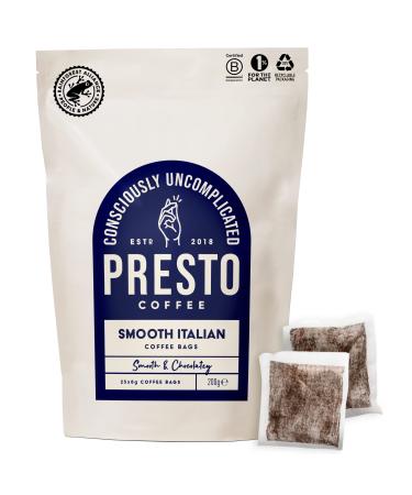 Presto Coffee Bags Smooth Italian Ground Coffee X 25 Bags Medium Roast Chocolate & Almond Notes Rainforest Alliance Certified Arabica Fully Recyclable Packaging Smooth Italian 25 count (Pack of 1)