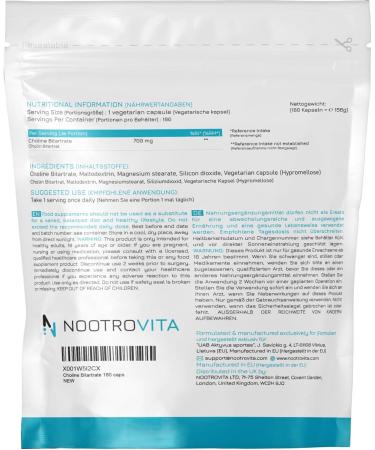 Cholin High Dose 700mg - 180 Capsules | Vegan & Gluten-Free | Supports Liver Memory Brain Function | Nootrovita - Buy Online on GoSupps.com