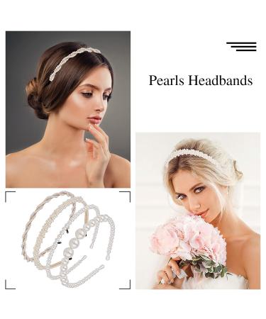 Lusofie 4Pcs White Pearl Headbands - Bridal Wedding Hair Hoop Accessories - Buy Online on GoSupps.com