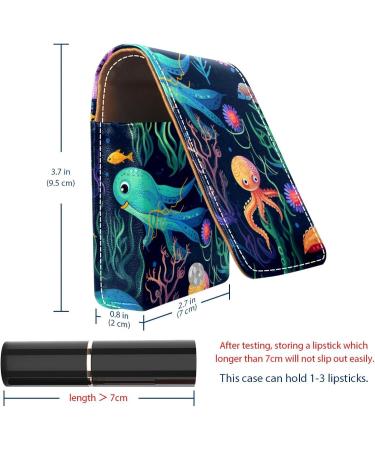 Mini Leather Lipstick Case with Mirror - Underwater Whale Pattern Organizer for Lip Gloss & Lipstick - Buy Online on GoSupps.com