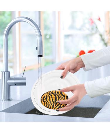 3-Pack Cleaning Kitchen Sponges Oval Tiger Stripes Orange Kitchen Cellulose Dishwashing Wood Pulp Cotton - Buy Online on GoSupps.com