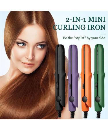 Travel Curling Iron 1 Inch Mini | 2-in-1 Ceramic Wand & Flat Iron | Fast Heat-Up | Travel Size Curler for All Hair Types - Mint Green - Buy Online on GoSupps.com